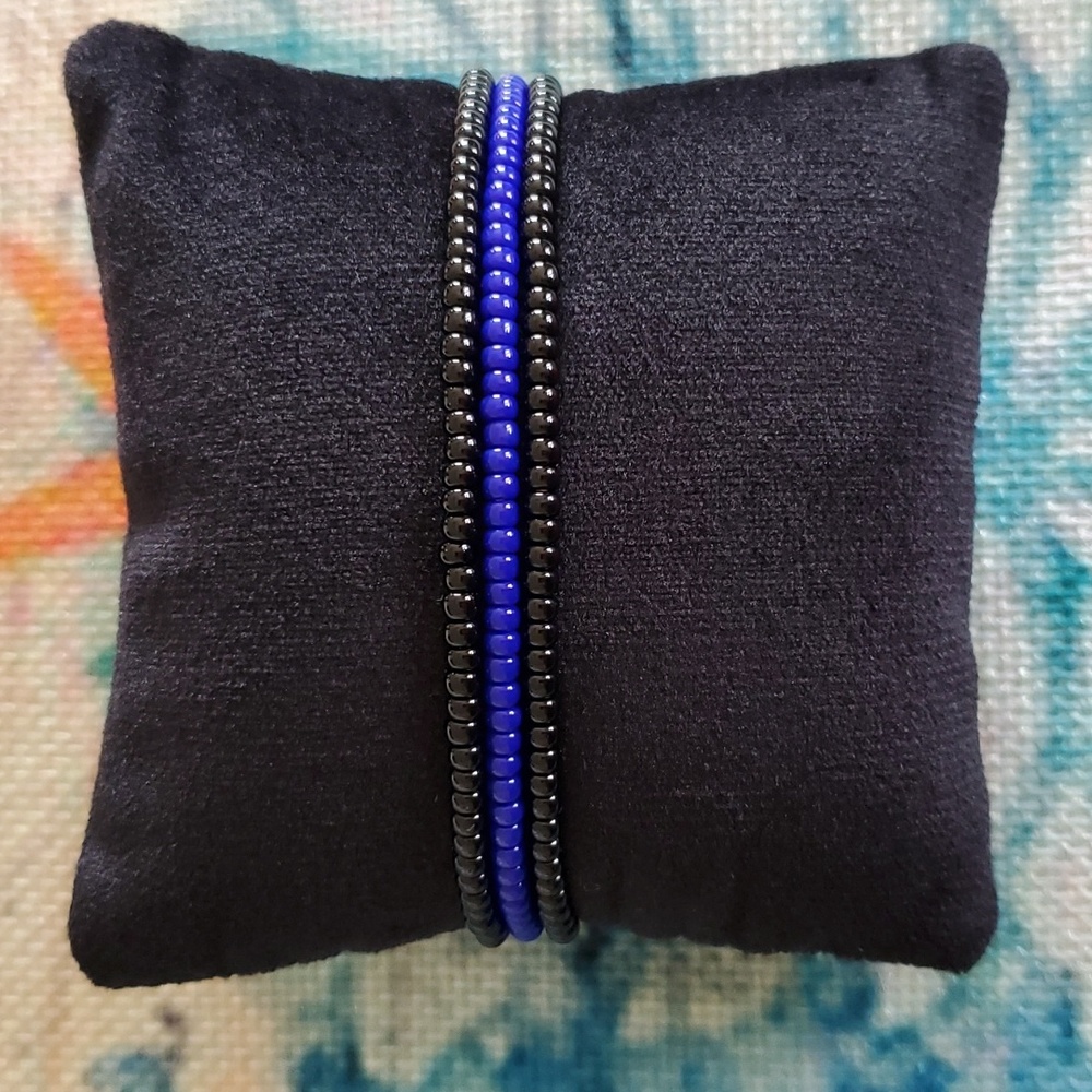 Seed Bead Stack Stretch Bracelets "Blue Line" - Picture 4 of 16